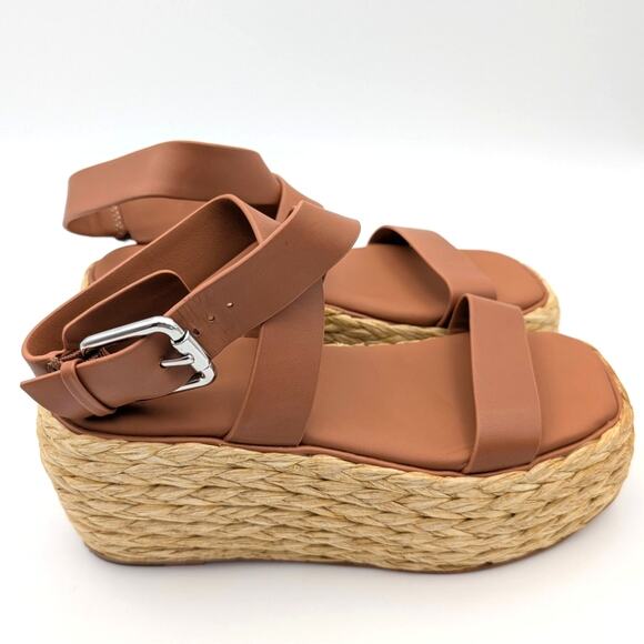 Donna Karan Pure Lalah Ankle Strap Raffia Platform Sandal Brown Size US7M EU37.5 - Picture 3 of 13